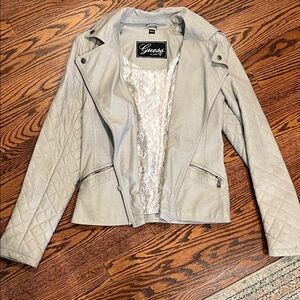 Guess Women's Light Gray Quilted Faux Leather Jacket